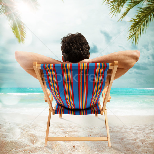 海灘 男子 躺椅 夏天 旅行 沙 商業照片 © alphaspirit