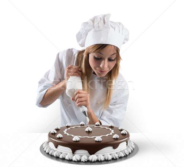Кука торт кремом шоколадом счастливым Сток-фото © alphaspirit