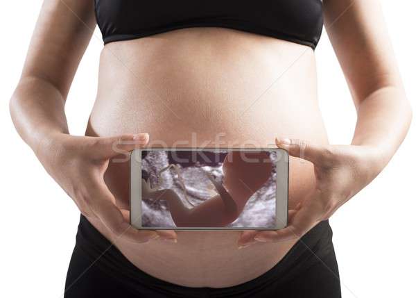 Baby Telefon Frau Familie Körper Gesundheit Stock foto © alphaspirit