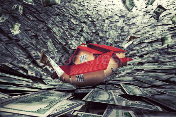 Real estate market crisis with a house sucked into debt. 3D Rendering Stock photo © alphaspirit