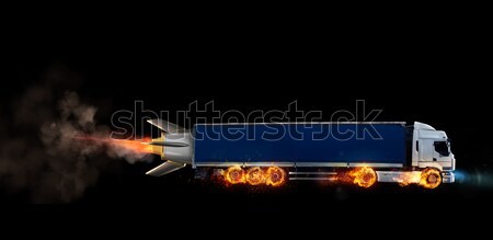 Super fast delivery of package service with a truck with wheels on fire Stock photo © alphaspirit