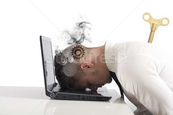 Moeilijkheid business stress laptop zakenman werknemer Stockfoto © alphaspirit