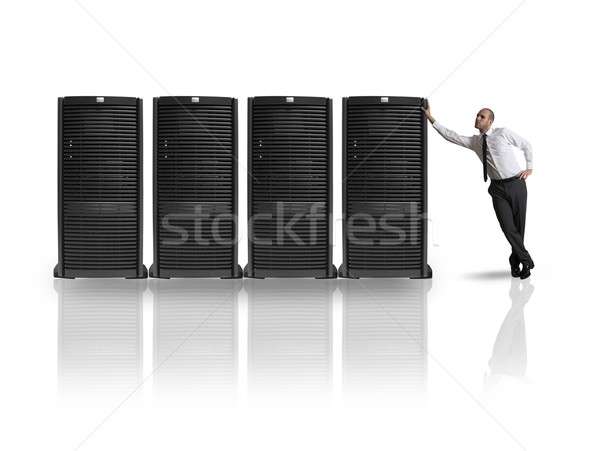 Businessman with server Stock photo © alphaspirit