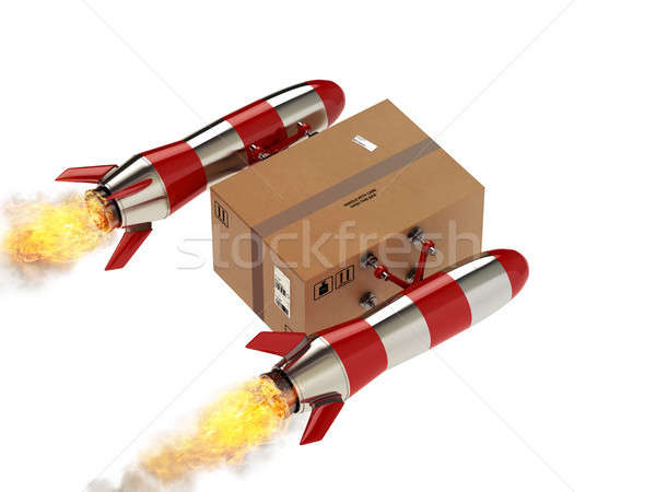 Fast delivery of package by turbo rocket. 3D Rendering Stock photo © alphaspirit