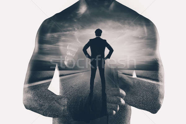Power and determination of a fighter businessman. Double exposure Stock photo © alphaspirit