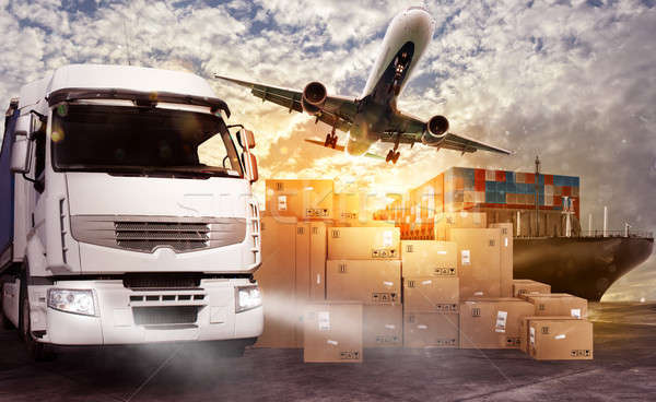Truck, aircraft and cargo ship ready to start to deliver Stock photo © alphaspirit