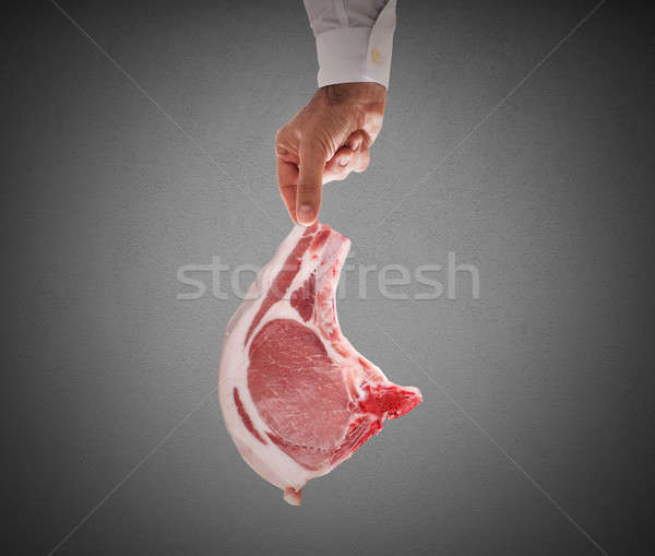 Stock fotó: Hús · férfi · tart · szelet · nyers · marhahús