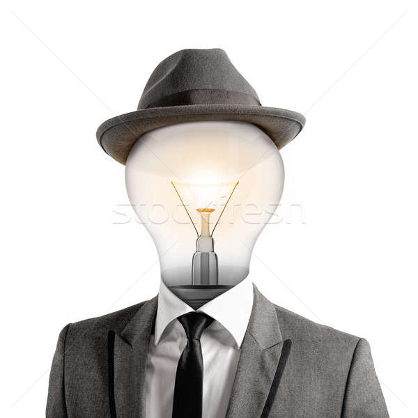 Foto stock: Ingenioso · cabeza · hombre · bombilla · luz · cerebro