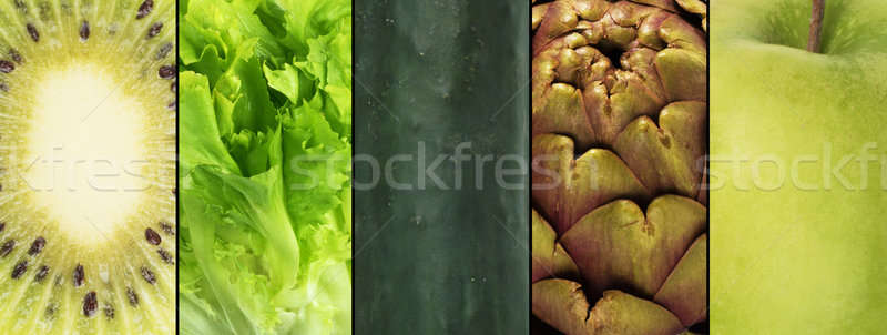Stock fotó: Zöld · gyümölcs · kollázs · gyümölcsök · zöldségek · egészséges · étel