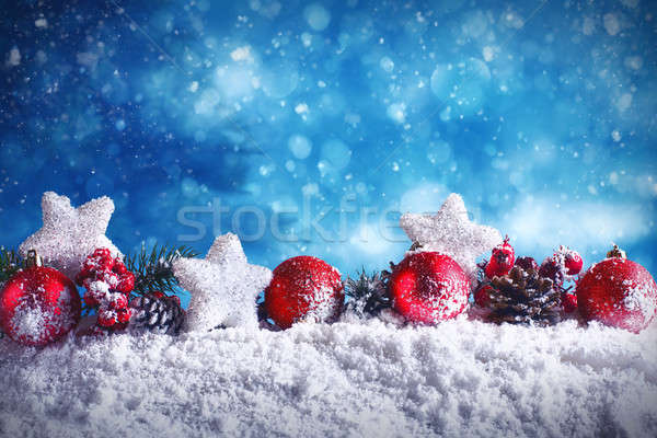 Red Christmas balls with stars and garlands Stock photo © alphaspirit