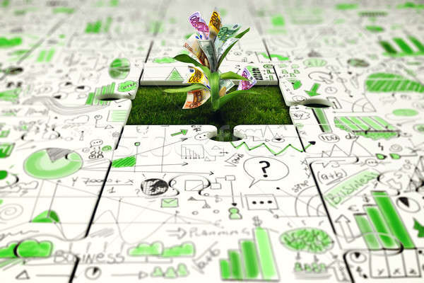Plant with money grows from a missing piece of puzzle Stock photo © alphaspirit