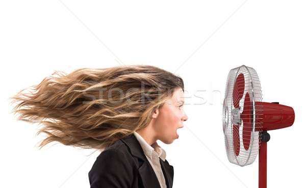 Forró levegő ventillátor nő haj vicces Stock fotó © alphaspirit