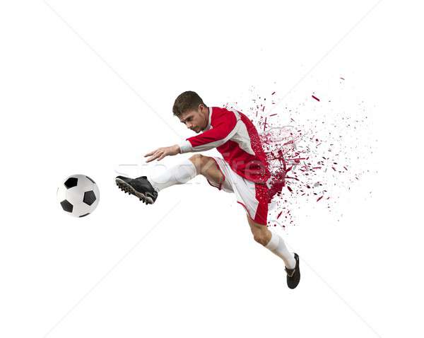 Voetballer witte voetbal sport springen team Stockfoto © alphaspirit