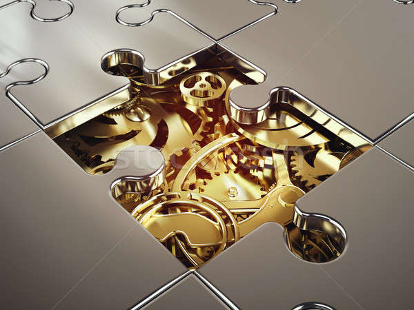 3D cooperação dourado engrenagem coberto Foto stock © alphaspirit
