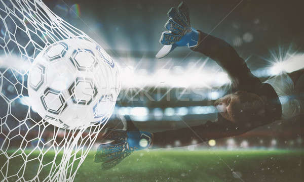 Background of a soccer ball scores a goal on the net. 3D Rendering Stock photo © alphaspirit