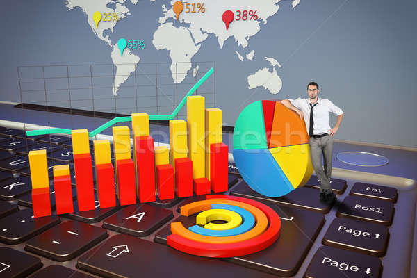 Világ statisztika grafika statisztika számítógép billentyűzet férfi Stock fotó © alphaspirit