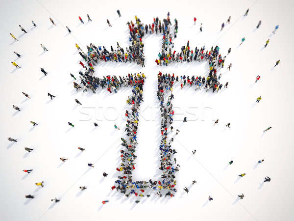 Veel mensen samen kruisbeeld vorm 3D Stockfoto © alphaspirit