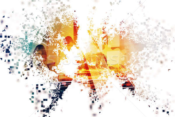 Abstract world with businessperson. Concept of global internet. Double exposure Stock photo © alphaspirit