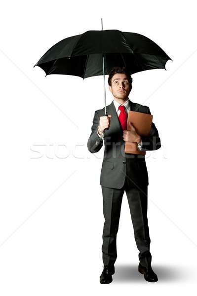 Beschermd crisis zakenman man werk storm Stockfoto © alphaspirit