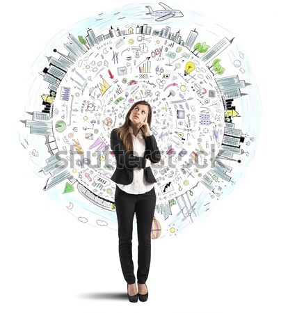 Businesswoman thinks business world Stock photo © alphaspirit