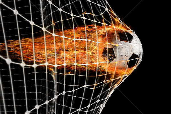 Voetbal vuurbol doel net professionele bladeren Stockfoto © alphaspirit
