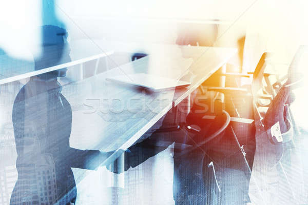 Abstract business handshake background with meeting room. Concept of partnership and teamwork. Doubl Stock photo © alphaspirit