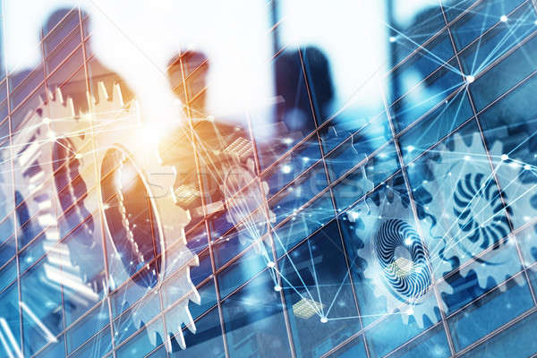 Business team with gears system. Teamwork, partnership and integration concept with network effect.  Stock photo © alphaspirit