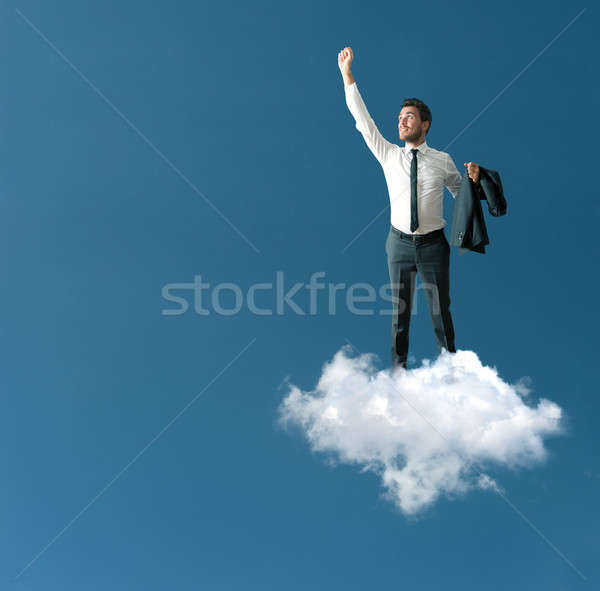 Successo imprenditore nube felice lavoro blu Foto d'archivio © alphaspirit
