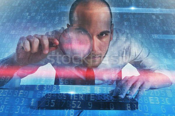 Businessman found a backdoor access on a computer. Concept of internet security Stock photo © alphaspirit