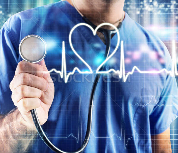 Graficzne bicie serca lekarza stetoskop człowiek zdrowia Zdjęcia stock © alphaspirit
