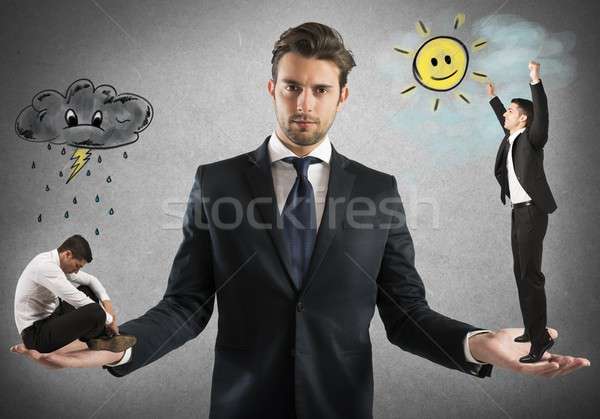 Negativität Positivität Geschäftsmann Mann traurig ein Stock foto © alphaspirit