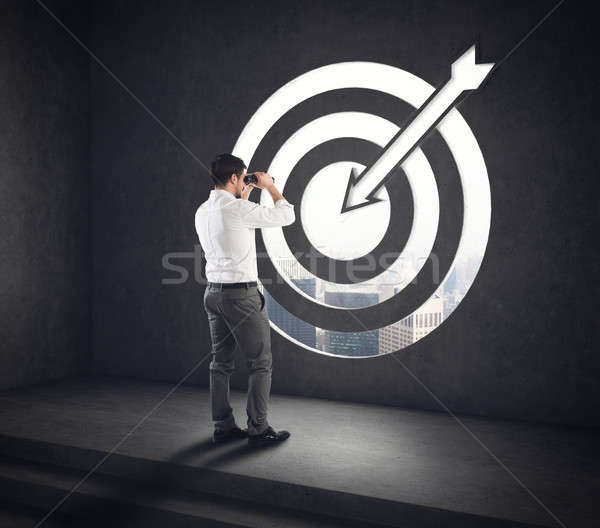 Arrive at a goal of success. Businessman successful vision . 3D Rendering Stock photo © alphaspirit