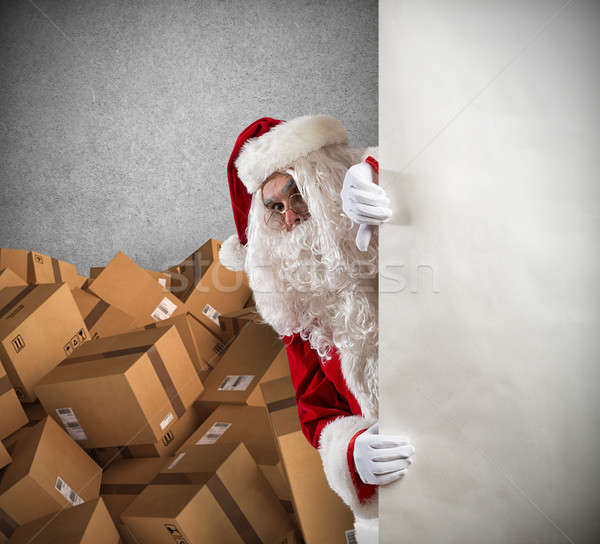 Foto stock: Papá · noel · listo · Navidad · presenta · paquete · hombre