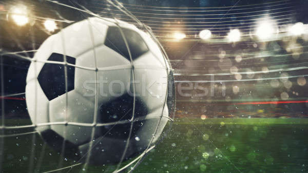 Soccer ball scores a goal on the net. 3D Rendering Stock photo © alphaspirit