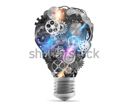 Stock photo: Lightbulb mechanisms of gears. 3d rendering
