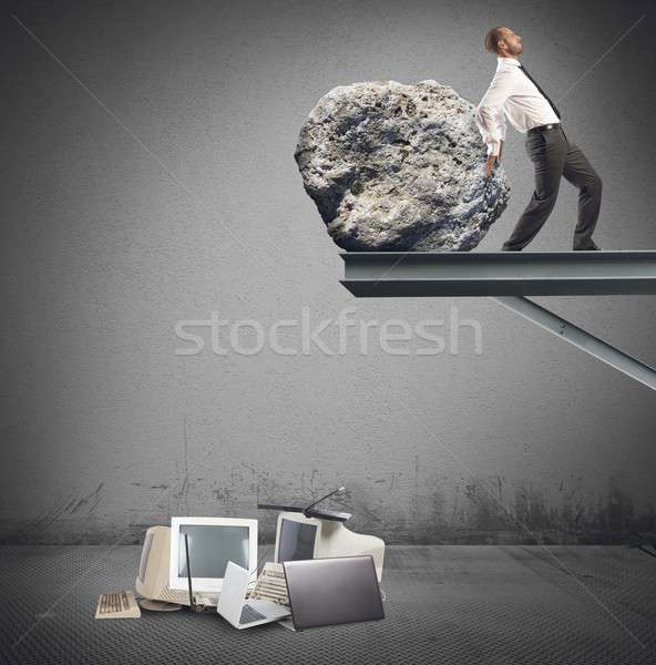 Businessman destroy technology Stock photo © alphaspirit