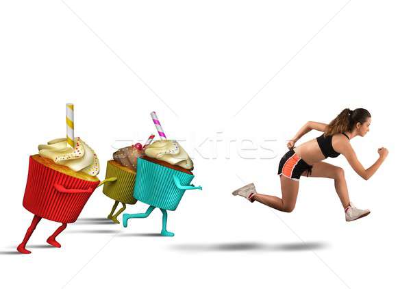 Woman runs away from sweets Stock photo © alphaspirit