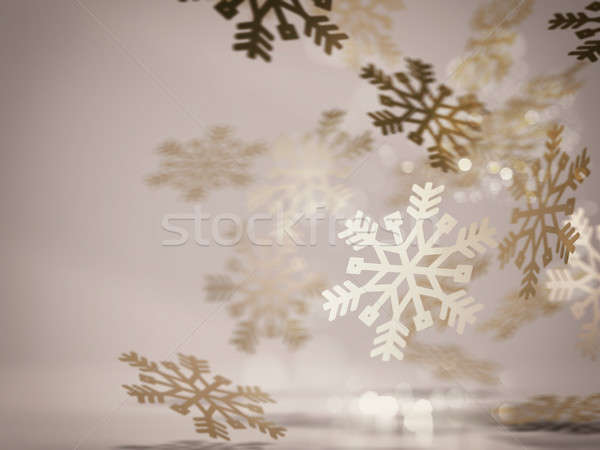 Stockfoto: Gouden · sneeuwvlokken · decoratie · 3D · vallen