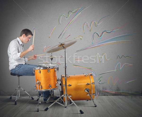 Schlagzeuger stellt fest Instrument Mann Konzert allein Stock foto © alphaspirit