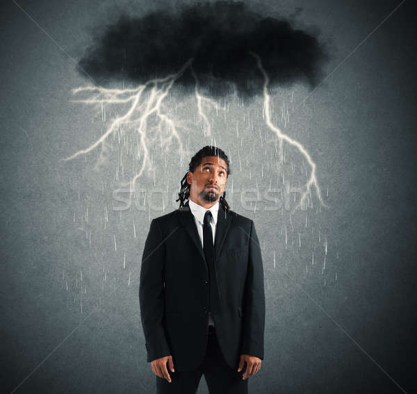 Empresario desesperado nube cabeza lluvia depresión Foto stock © alphaspirit