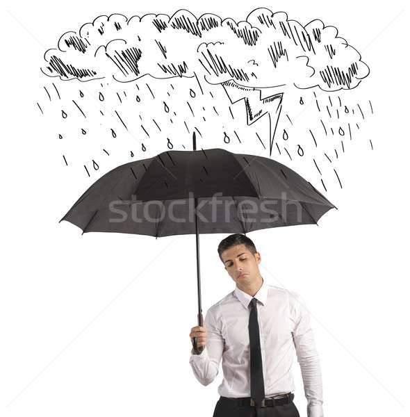 ストックフォト: 難しさ · ビジネス · 傘 · 水 · ビジネスマン · 嵐