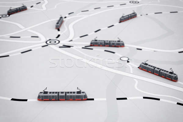 ストックフォト: 3D · レンダリング · 輸送 · 地図 · 旅程 · 列車