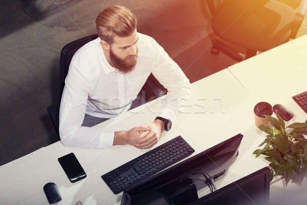 Businessman in office connected on internet network. concept of startup company Stock photo © alphaspirit