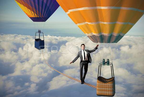 Foto stock: Empresário · balão · de · ar · quente · negócio · céu · trabalhar · cabo