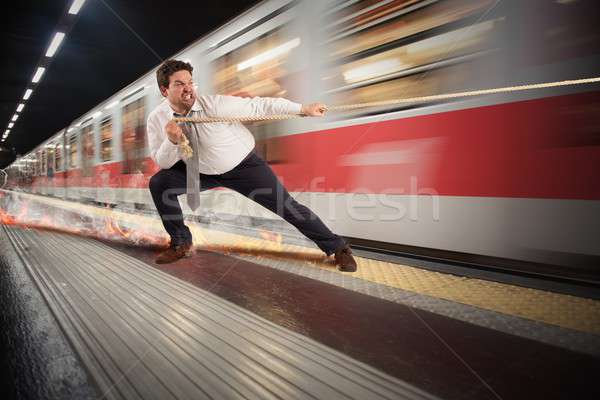 Biznesmen późno metra człowiek stop szybko Zdjęcia stock © alphaspirit