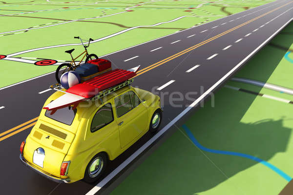 Car loaded with luggage on the road to summer vacation. 3D Rendering Stock photo © alphaspirit