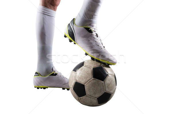 [[stock_photo]]: Footballeur · prêt · jouer · isolé · blanche