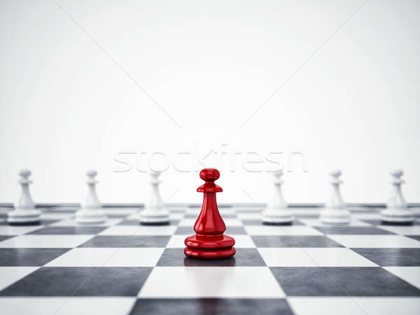 Red pawn ahead of white pawns. 3D Rendering Stock photo © alphaspirit