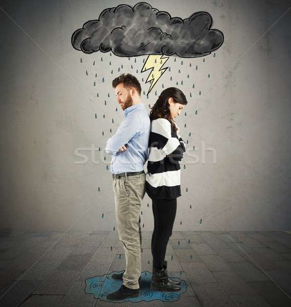Kłócić się para Chmura pioruna deszcz kobieta Zdjęcia stock © alphaspirit