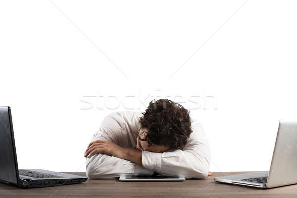 Wyczerpanie człowiek wyczerpany snem komputera działalności Zdjęcia stock © alphaspirit